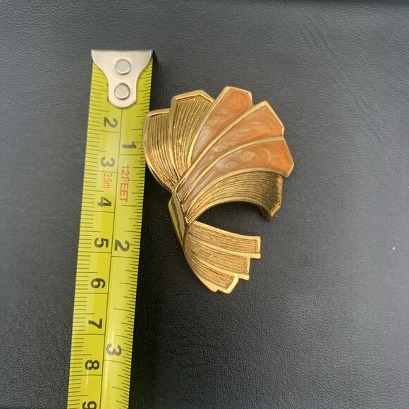 Vintage Avon Gold Tone & Orange Swirl Enamel Fan Swirl Scarf Holder / Clip - Picture 4 of 4